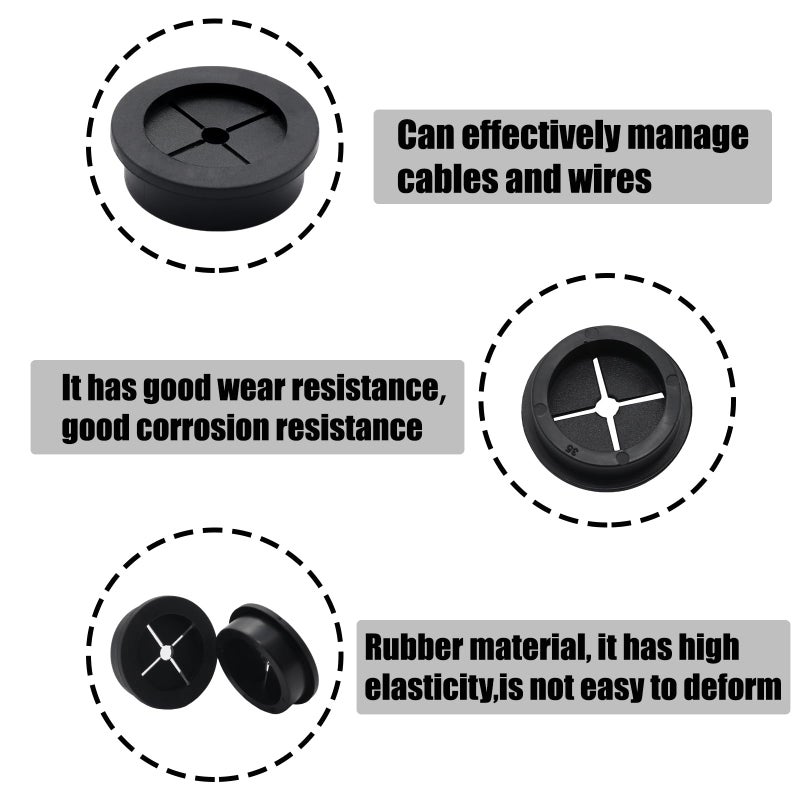 Adyoney 6 Pcs 35mm / 1-3/8 Inch Black Cable Cord Grommets, Rubber Desk Grommets for Table Computer Desk Wire Organizer TV Console and Other Furnitures Cover - Image 4